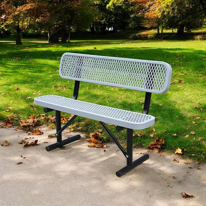 4 Ft Metal Park Bench for Outside, All-Weather Thermoplastic Coating Outdoor Bench with Backrest, Commercial Heavy Duty Benches for Shopping Malls, Stores, Parks, Patios, Decks, Grey