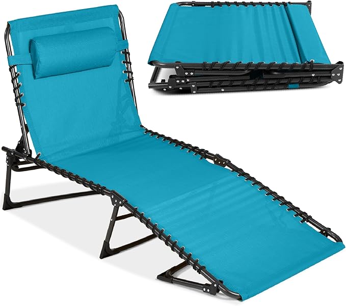 Best Choice Products Patio Chaise Lounge Chair, Portable Outdoor Folding Recliner for Lawn, w/ 8 Positions, Handles, 300lb Capacity - Peacock