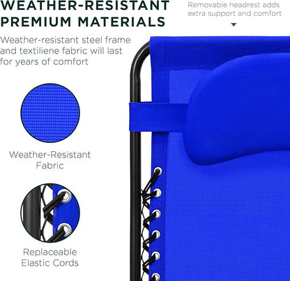 Best Choice Products Oversized Zero Gravity Chair, Folding Outdoor Patio Lounge Recliner w/Cup Holder Accessory Tray, Pillow - Cobalt Blue