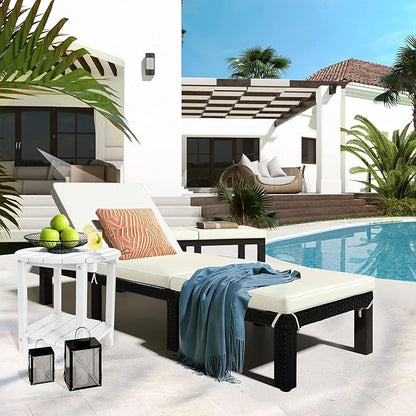 Adirondack Round Outdoor Side Table 2-Tier Storage Patio Side Table, HDPE End Tables for Backyard Pool Porch Garden Lawn (White)