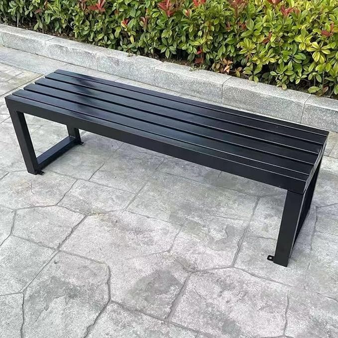 Weatherproof 40-Inch Backless Metal Bench, Cast Iron Patio Furniture for Outdoor Garden, Park, Porch & Lawn - Durable Black Garden Seating