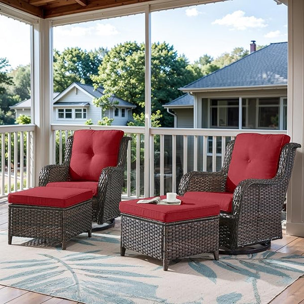 Belord Outdoor Swivel Chairs Set of 2, Patio Wicker Rocker Chairs with Ottomans - Photo 1