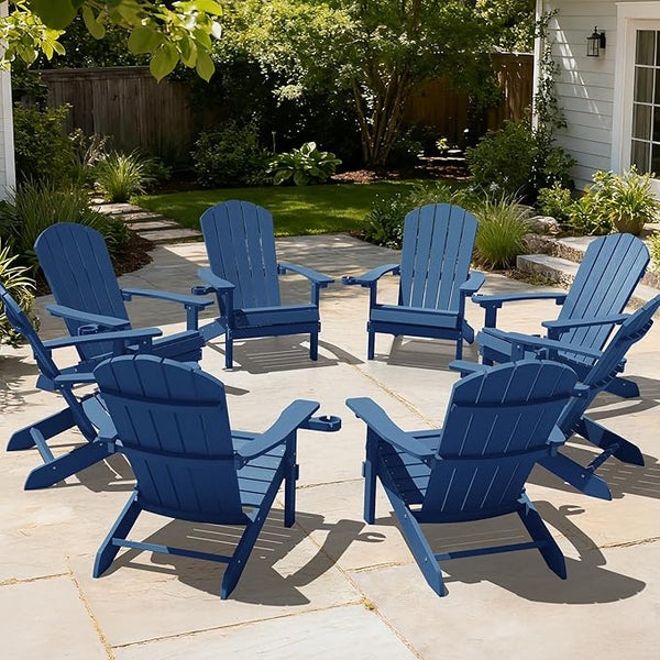 YEFU Adirondack Chairs Set of 8: Outdoor Chair HIPS Plastic Adirondack Chairs - Patio Chairs with Wood Texture - Lawn - Photo 1