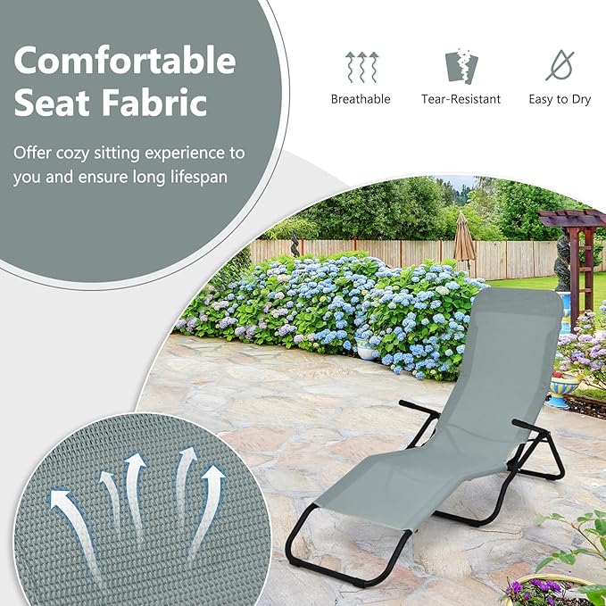 Giantex Patio Chaise Lounge Chair Set of 2, Outdoor Sunbathing Chairs Folding & Stacking Lawn Chair W/Rocking Design, Lightweight and Portable Tanning Lounger for Deck, Yard, Pool Chairs (2, Green)