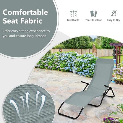 Giantex Patio Chaise Lounge Chair Set of 2, Outdoor Sunbathing Chairs Folding & Stacking Lawn Chair W/Rocking Design, Lightweight and Portable Tanning Lounger for Deck, Yard, Pool Chairs (2, Green)
