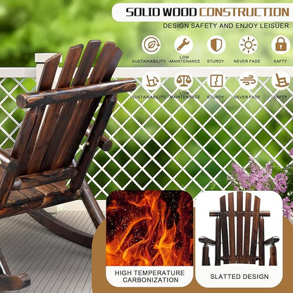 Outvita Wooden Rocking Chair, Fir Log Adirondack Rocker, Outdoor Wood Accent Furniture Lounge Chairs for Garden Patio Backyard Porch (Dark Brown)