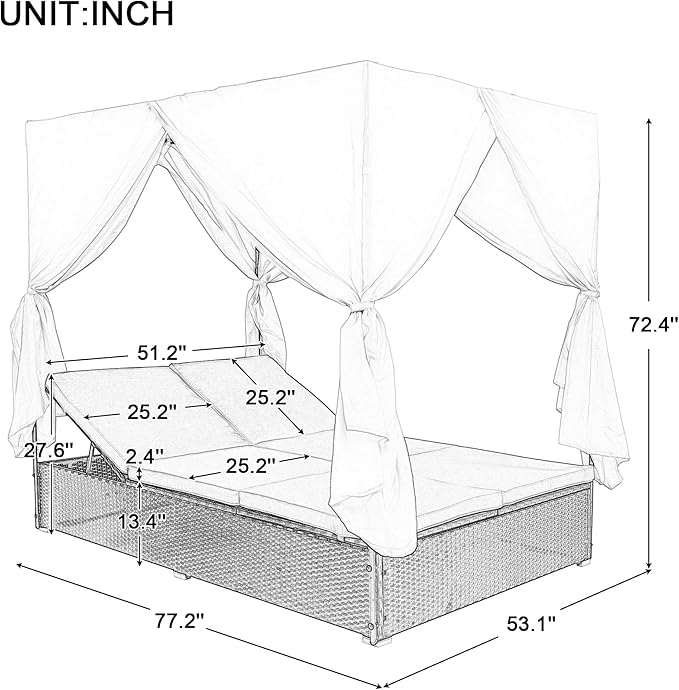 SOFTSEA Outdoor Rattan Daybed with Cushions and Adjustable Seats, Wicker Outdoor Sunbed for Yard Garden, Beige - Photo 2