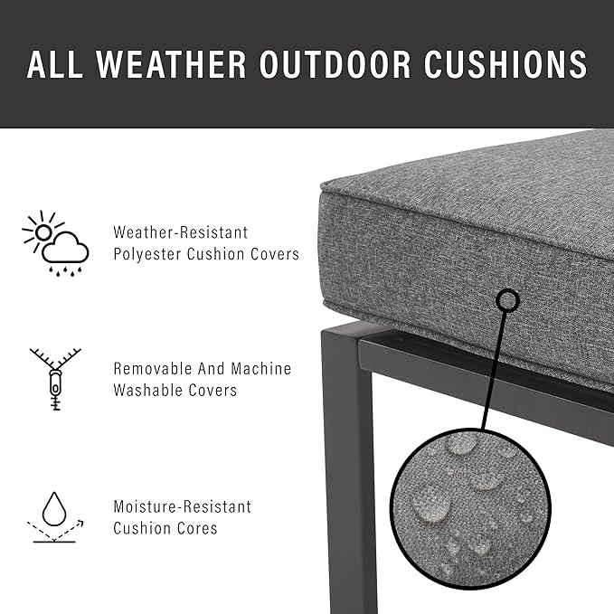 Crosley Furniture Clark Armless Outdoor Sectional Chair, Patio Chairs for Porch, Deck, Backyard, Balcony, Matte Black with Charcoal Cushions