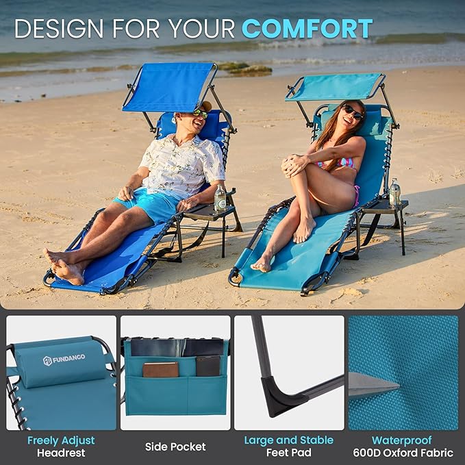 FUNDANGO 400lbs Tanning Chair with Face Hole & Canopy & Side Table - Photo 7