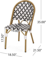Christopher Knight Home Anastasia Outdoor French Bistro Chair (Set of 2), Black + White + Bamboo Print Finish - Photo 3