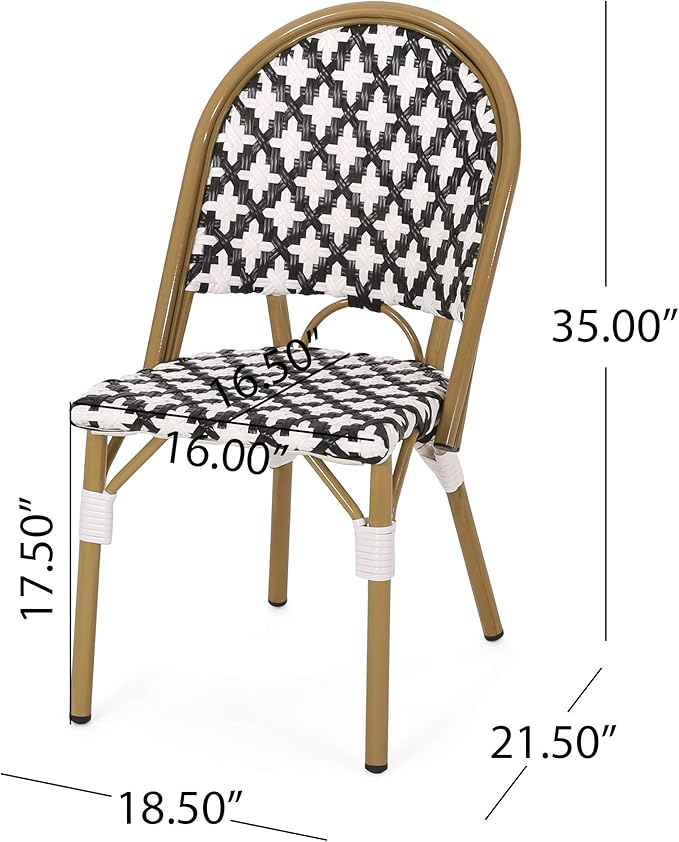 Christopher Knight Home Anastasia Outdoor French Bistro Chair (Set of 4), Black + White + Bamboo Print Finish - Photo 3