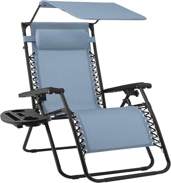 Best Choice Products Folding Zero Gravity Outdoor Recliner Patio Lounge Chair w/Adjustable Canopy Shade, Headrest - Photo 1