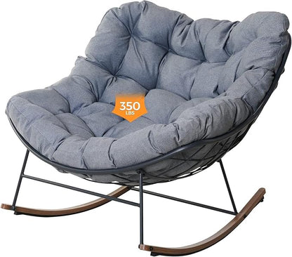 Grand patio Outdoor Rocking Chairs Set of 2, E-Coated Outdoor Rocking Recliner Chair 2 Pieces with Cushion for Front Porch Garden Patio Backyard, Grey