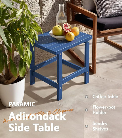 PASAMIC Adirondack Square Outdoor Side Table, HDPE Small Outdoor Table, Patio End Table for Patio, Pool, Backyard, Weather-Resistant (Navy Blue)