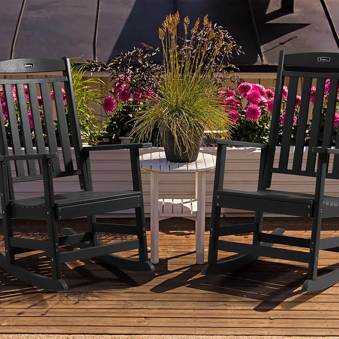 FUNBERRY Outdoor Rocking Chairs, HDPE All Weather Poly Lumber Rocker, High Back Patio Rockers Easy Assembly