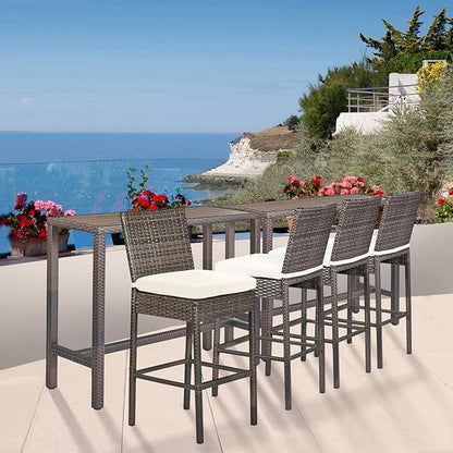 Outdoor Bar Table Patio Bar Height 55" Long Outdoor Console Table Hot Tub Tall Wicker High Top Pub Serving Table Narrow Sofa Sideboard Table Brown