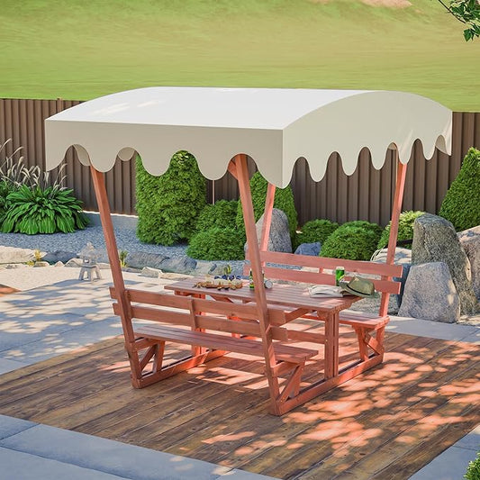 Wooden Picnic Table,Outdoor Wooden Dining Rectangle Table w/Umbrella Hole,for Patio,Garden,Backyard