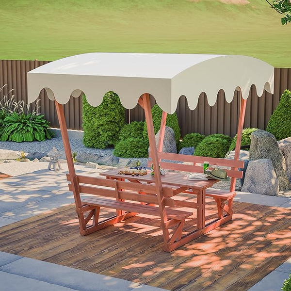Wooden Picnic Table,Outdoor Wooden Dining Rectangle Table w/Umbrella Hole,for Patio,Garden,Backyard - Photo 1