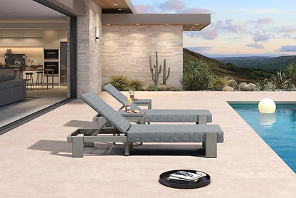 PURPLE LEAF Patio Chaise Lounge Modern Outdoor PU Leather Style Lounge Chair 4 Pieces with Adjustable Backrest Luxury Aluminum Chaise Lounge Chairs for Pool Garden Backyard Beach, Grey