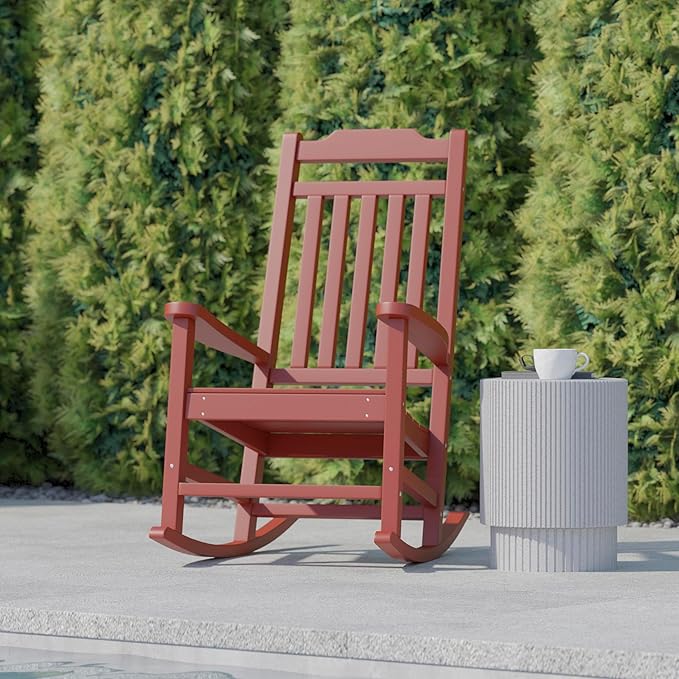 Flash Furniture Winston All-Weather Poly Resin Rocking Chair in Red