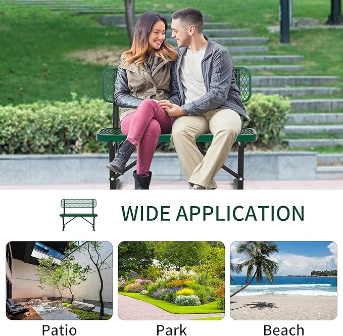 4 Ft Metal Park Bench for Outside, All-Weather Thermoplastic Coating Outdoor Bench with Backrest, Commercial Heavy Duty Benches for Shopping Malls, Stores, Parks, Patios, Decks, Blue