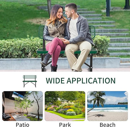 4 Ft Metal Park Bench for Outside, All-Weather Thermoplastic Coating Outdoor Bench with Backrest, Commercial Heavy Duty Benches for Shopping Malls, Stores, Parks, Patios, Decks, Blue