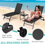 EROMMY Patio Chaise Lounge Chair Set of 2 with Table, Adjustable Backrest & Wheels - Photo 3