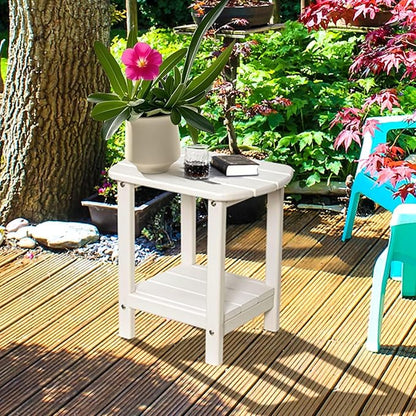 Adirondack Outdoor Side Table - 16.5" Square 2-Tier Patio Table with Weatherproof HDPE Material | All-Weather, Low Maintenance Furniture for Poolside, Porch, Deck