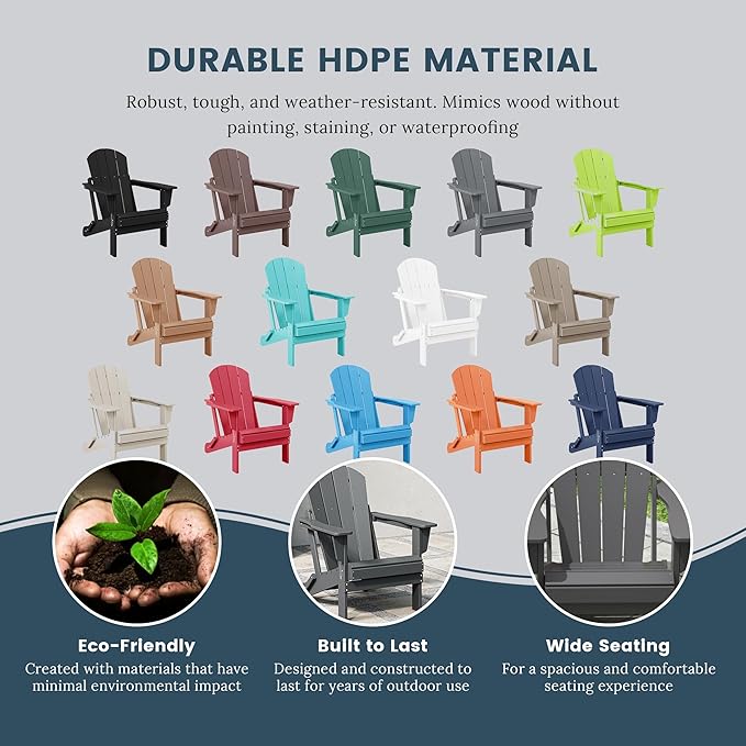 WO WESTIN OUTDOOR HDPE Laguna Outdoor Folding Poly Adirondack Chair (Set of 4), Gray