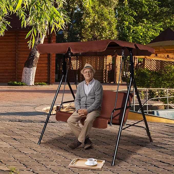 Tangkula 2 Person Porch Swing, Outdoor Swing with Removable Cushions, Solid Steel Structure - Photo 3