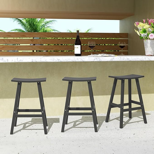 Costaelm All-Weather Bar Stools Set of 3, 29" Height Outdoor Bar Stools, Adirondack Poly Patio Bar Stool for Patio, Deck, Kitchen Counter and Garden, Gray