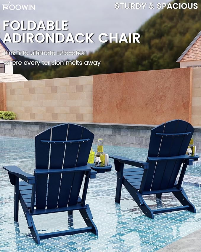 FOOWIN Folding Adirondack Chair Set of 4, HDPE Adirondack Chairs with Cup Holder - Photo 8