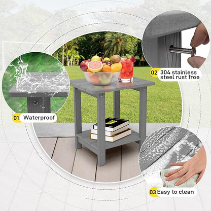 Melucivi Weather Resistant Outdoor Side Table, Double Small Adirondack Side Table for Adirondack Chair - Indoor Outdoor End Table, Patio Table for Pool, Deck and Porch (Dark Grey)