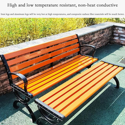 Outdoor Garden Bench Park, cast Iron and Hardwood Constructed Patio Furniture Bench with backrest, Perfect for Backyard, Deck, Lawn, Park 120cm/47.2in Black