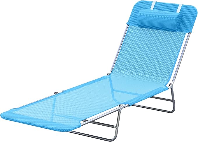 Outsunny Folding Chaise Lounge Pool Chairs, Outdoor Sun Tanning Chairs with Pillow, Reclining Back - Photo 1