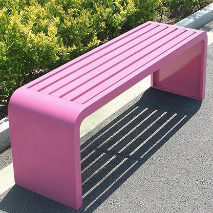 Indoor Outdoor Backless Bench,Stainless Steel Garden Patio Porch Bench, Art Deco Alloy Picnic Bench,Modern Multicolor Park Bench, Waterproof Metal Garden Bench,Steel Frame Outdoor Bench (Pink)