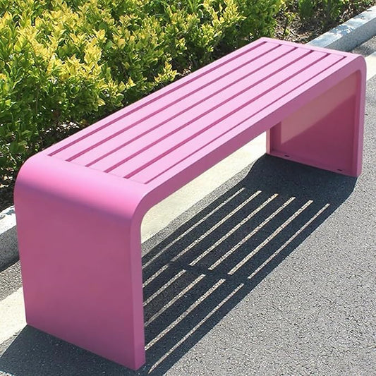 Indoor Outdoor Backless Bench,Stainless Steel Garden Patio Porch Bench, Art Deco Alloy Picnic Bench,Modern Multicolor Park Bench, Waterproof Metal Garden Bench,Steel Frame Outdoor Bench (Pink)