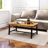 Tangkula Outdoor Acacia Wood Coffee Table, Rectangle Rustic Accent Table with Thickened Top & Heavy-Duty Metal Legs - Photo 4