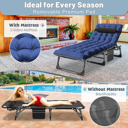 Slsy Folding Chaise Patio Lounge Chairs, Outdoor Reclining Patio Chairs, Heavy Duty Patio Chairs Chaise Lounges for Tanning, Poolside, Beach, Lawn, Camping