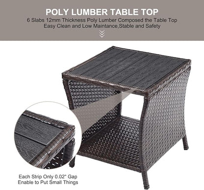 Outdoor Side Table for Patio Small Rattan Wicker Coffee Table Balcony Table Outside End Table with Poly Lumber Table Top & Storage Bistro Table for Garden Porch Deck Living Room Backyard Brown | Patio, Balcony Table, Outside End Table, Storage, Garden,...