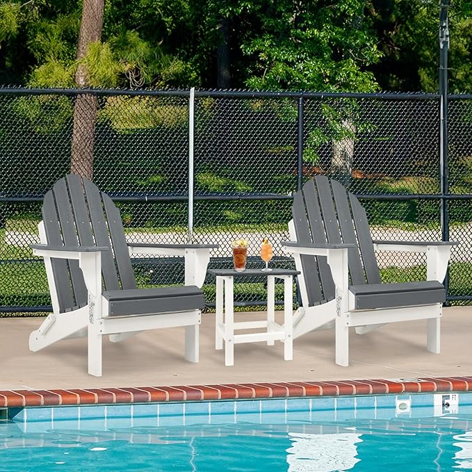 Aoodor HDPE Outdoor All-Weather Folding Adirondack Chair for Patio, Garden, Backyard, Lawn, Fire Pit, Gray