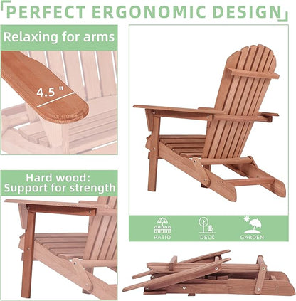 Wooden Folding Adirondack Chair Set of 2, Half Pre-Assembled Outdoor Wood Patio Lounge Chair for Lawn Backyard Deck Pool Beach Firepit