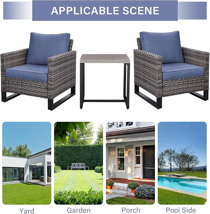 Rilyson Wicker Outdoor Patio Chairs Set - 3 Piece Rattan Patio Furniture Bistro Chairs Set with Waterproof Wicker - Photo 7