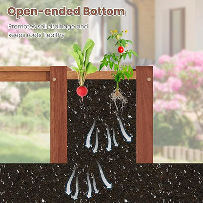 HAPPYGRILL Outdoor Bench with Planter Box, 2 Raised Garden Bed w/Spacious Seat, Open-Ended Base for Herbs Fruits Vegetables, 2-in-1 Wood Garden Bench for Outdoors Patio Yard Balcony