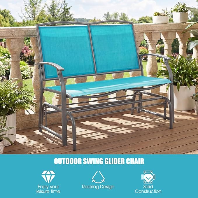 Giantex Outdoor Glider Bench, Patio Glider Bench for Outside, Steel Frame, 400 Lbs Capacity - Photo 9