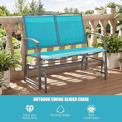 Giantex Outdoor Glider Bench, Patio Glider Bench for Outside, Steel Frame, 400 Lbs Capacity, Ergonomic Swing Rocking Chair Loveseat, 2-Person Porch Swing Rocker for Backyard, Lawn, Balcony, Turquoise