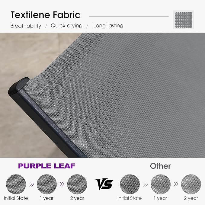 PURPLE LEAF Outdoor Chaise Lounge Chairs Set Recliner Adjustable Chair with Wheels and Table for Poolside Beach Patio Aluminum Reclining Sunbathing Lounger, Grey