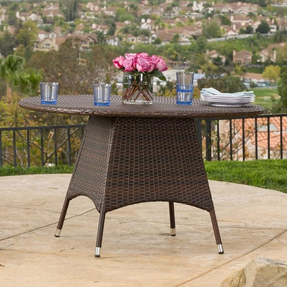 Outdoor Dining Table with PE Wicker Tabletop and Powder Coated Iron Frame Water Resistant Design Durable Construction for Patio Garden Backyard Modern Style Circular Tabletop