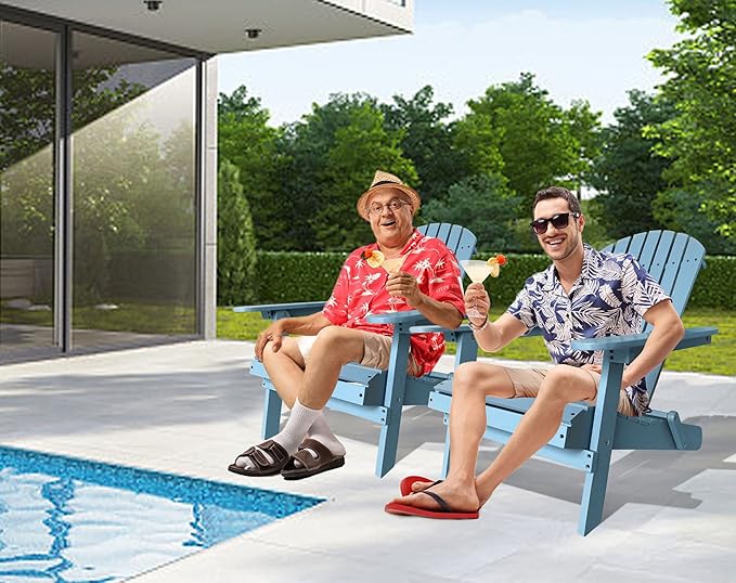 Adirondack Chairs, All-Weather Outdoor Patio Chairs with Wide Armrest, Solid Wood, 350 Lbs, Turquoise Grey - Photo 3