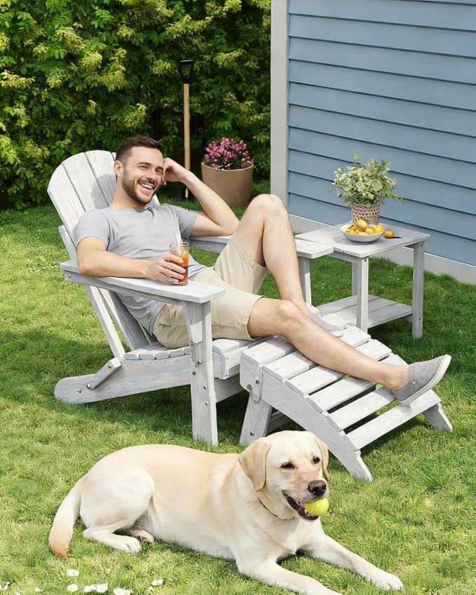 GarveeLife Folding Adirondack Ottoman for Adirondack Chair, HDPE All-Weather Footrest for in/Outdoor Patio Deck Backyard, White